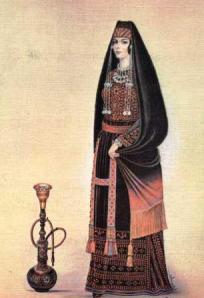 Traditional Palestinian woman with her narghile
